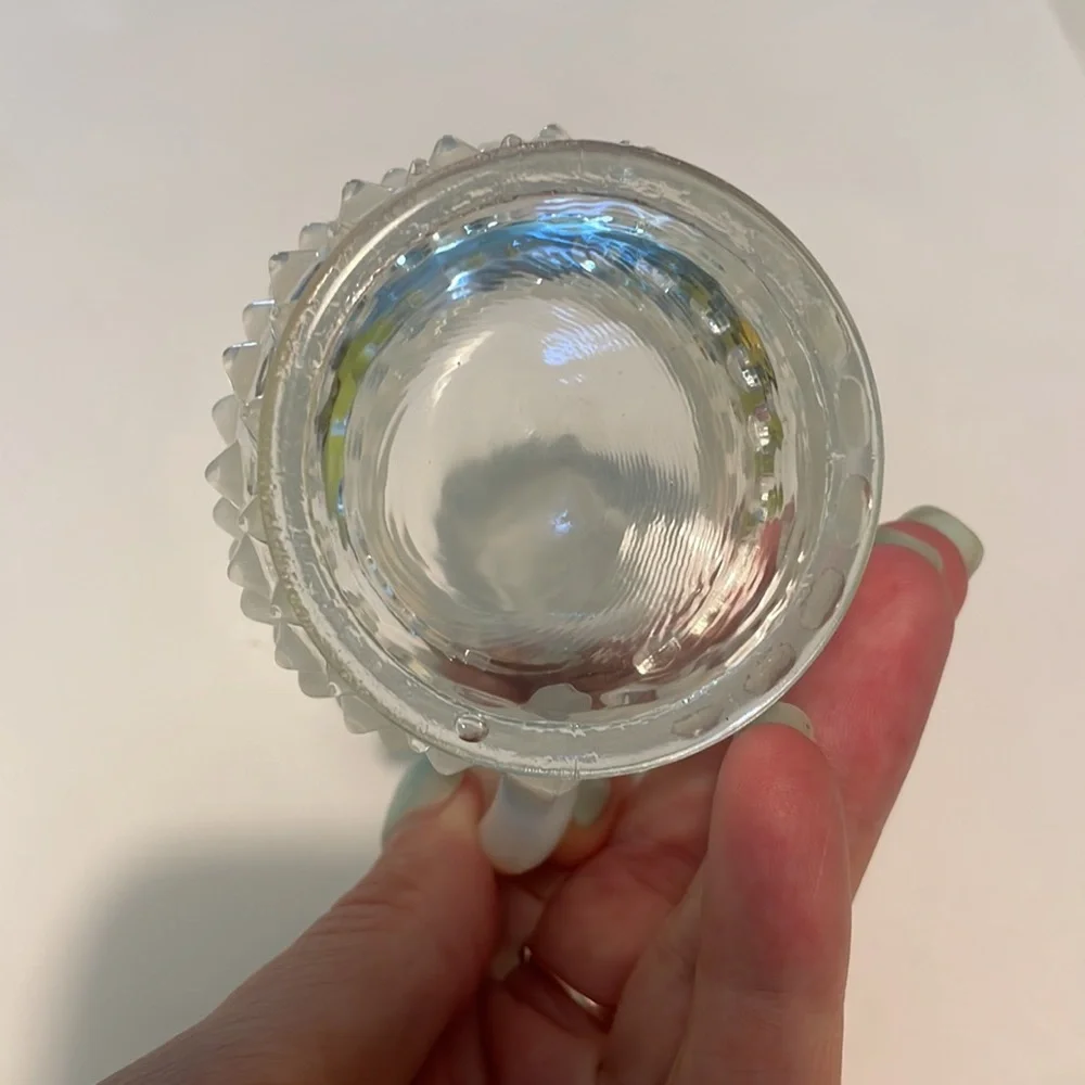 Vintage opalescent French white hobnail milk glass creamer